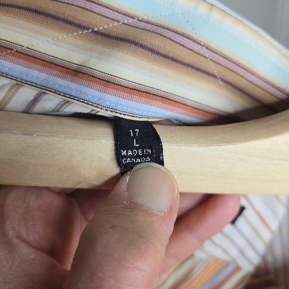 IKE BEHAR Trim Mens Striped Collared Button-Down Shirt Neck 17 Size Large - Picture 6 of 9